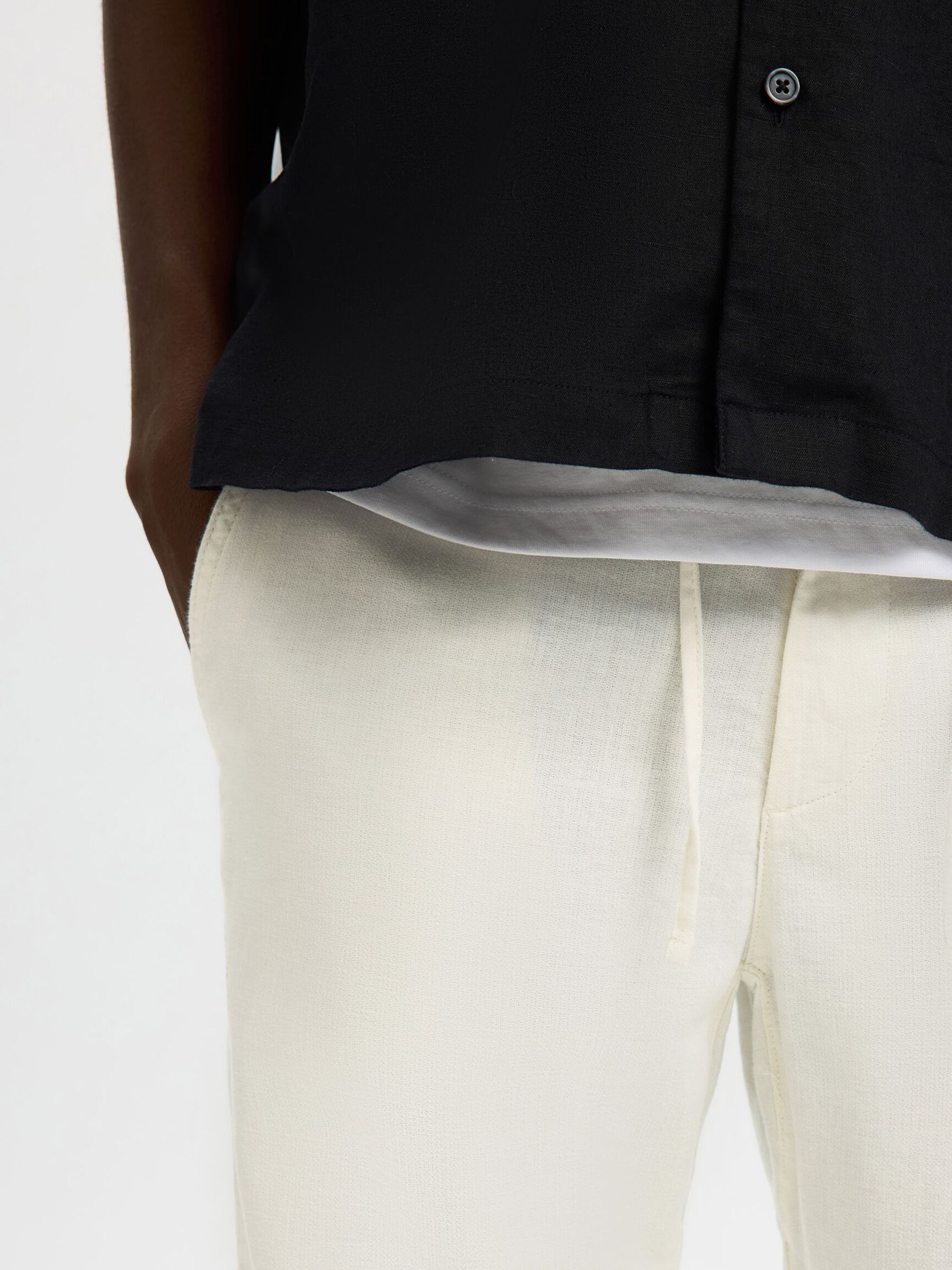 SLIM TAPERED LINEN BLEND TROUSERS, Cloud Dancer, highres