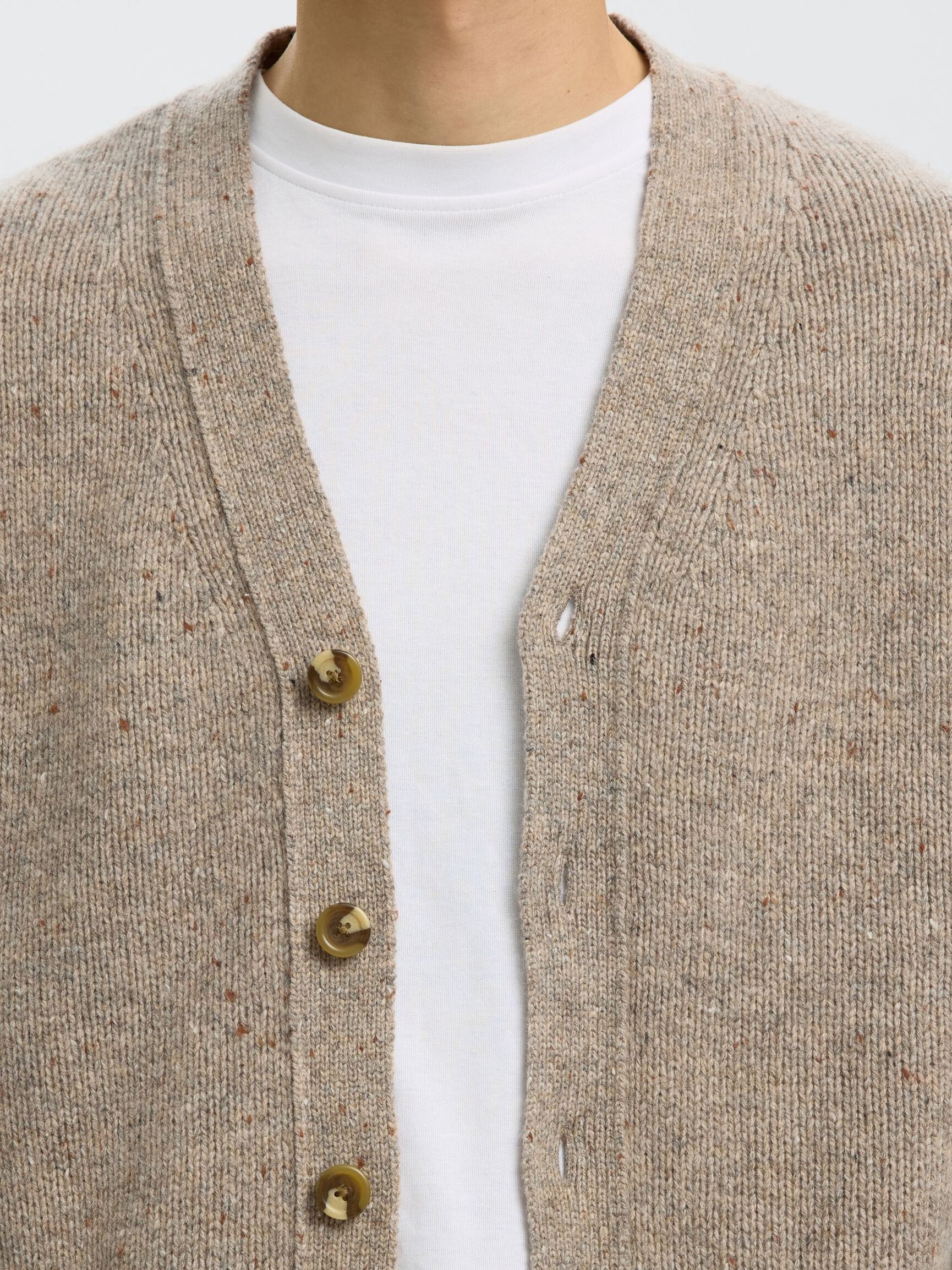 RELAXED FIT WOOL BLEND CARDIGAN, Oatmeal, highres