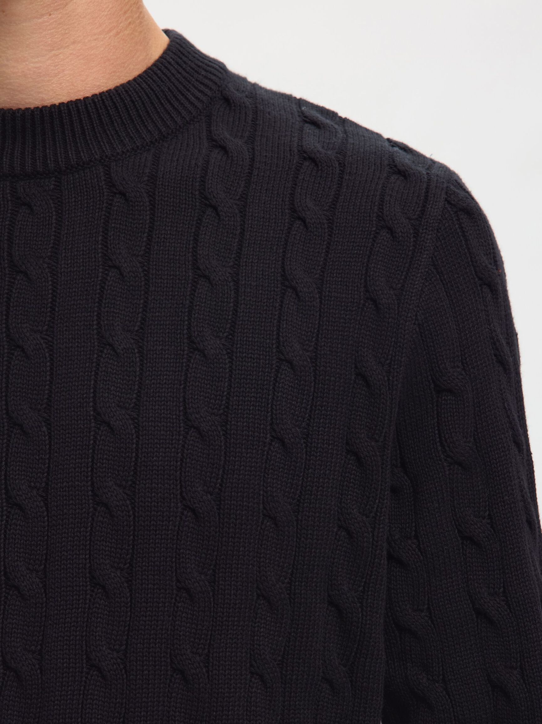 CABLE KNIT KNITTED JUMPER, Black, highres