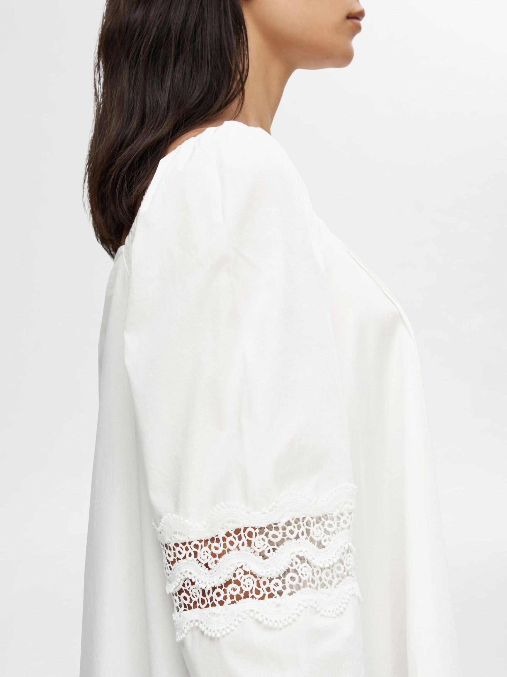 LONG SLEEVED LACE MINI DRESS, Snow White, highres