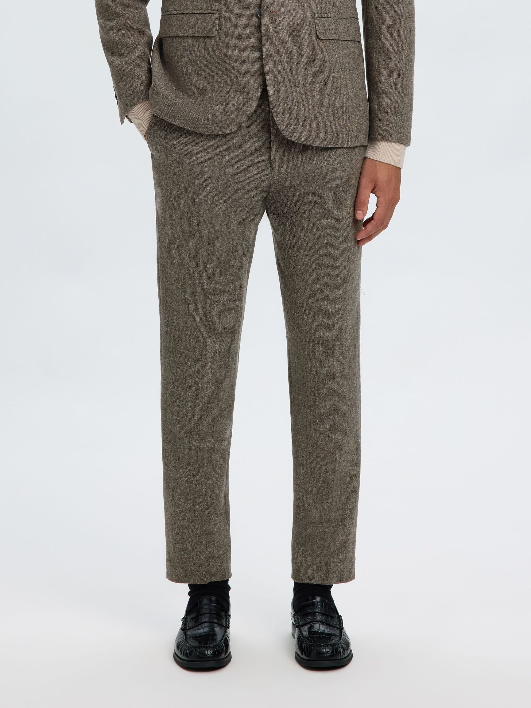 CHECKED WOOL BLEND TROUSERS, Brownie, highres