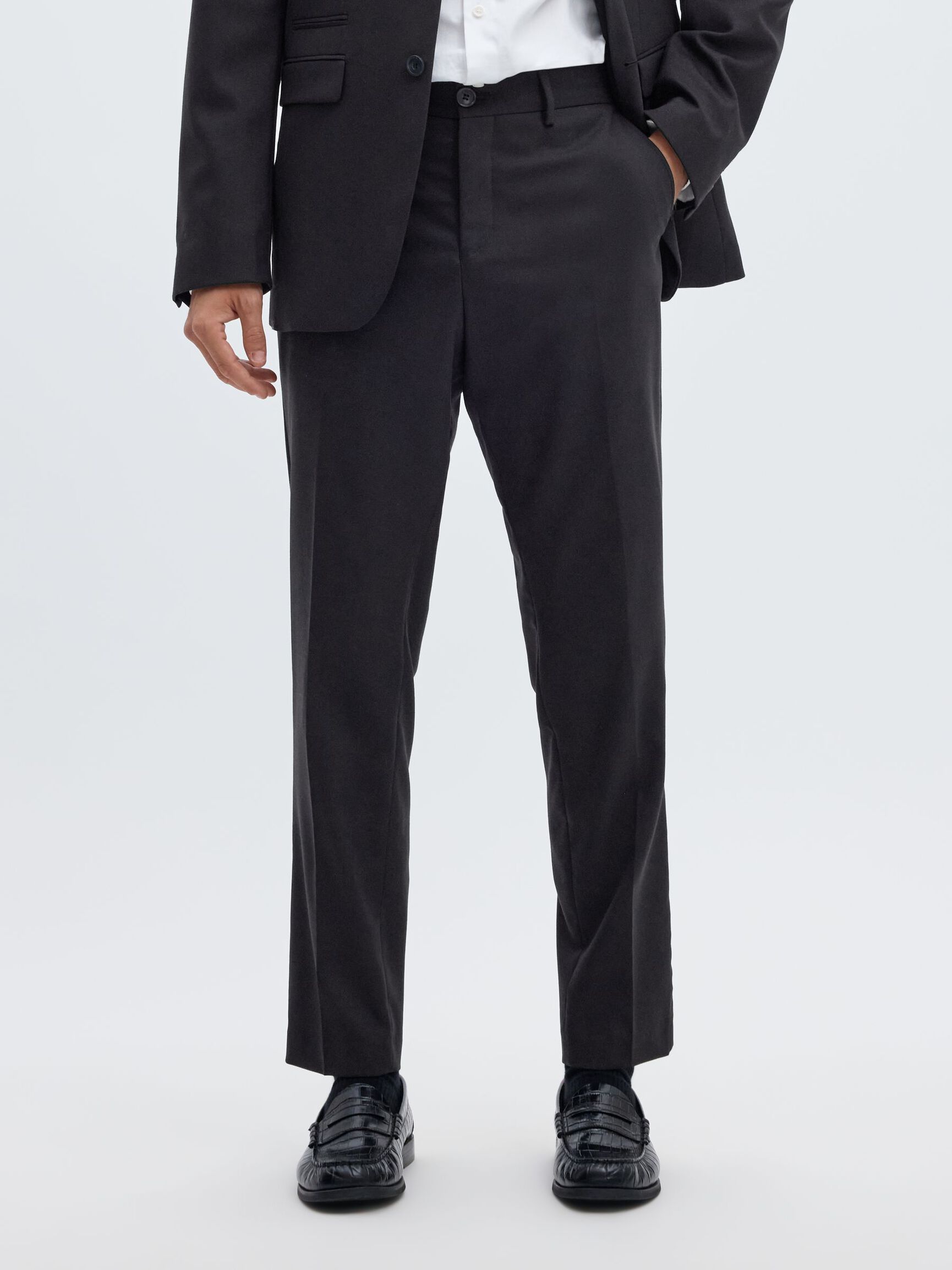 WOVEN WOOL BLEND TROUSERS, Black, highres