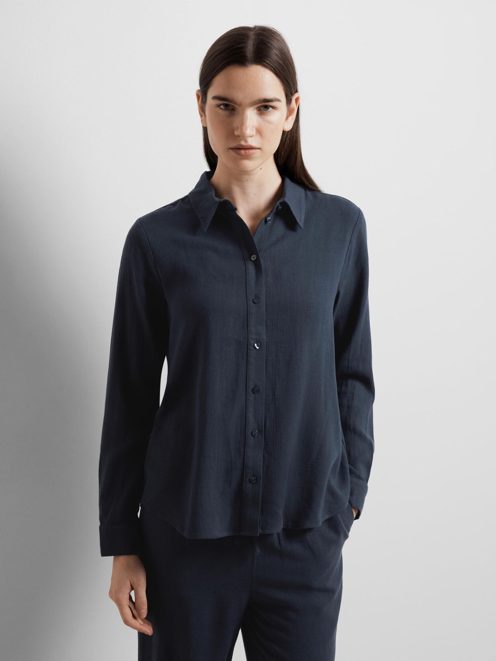 VISCOSE BLEND SHIRT, Dark Sapphire, highres
