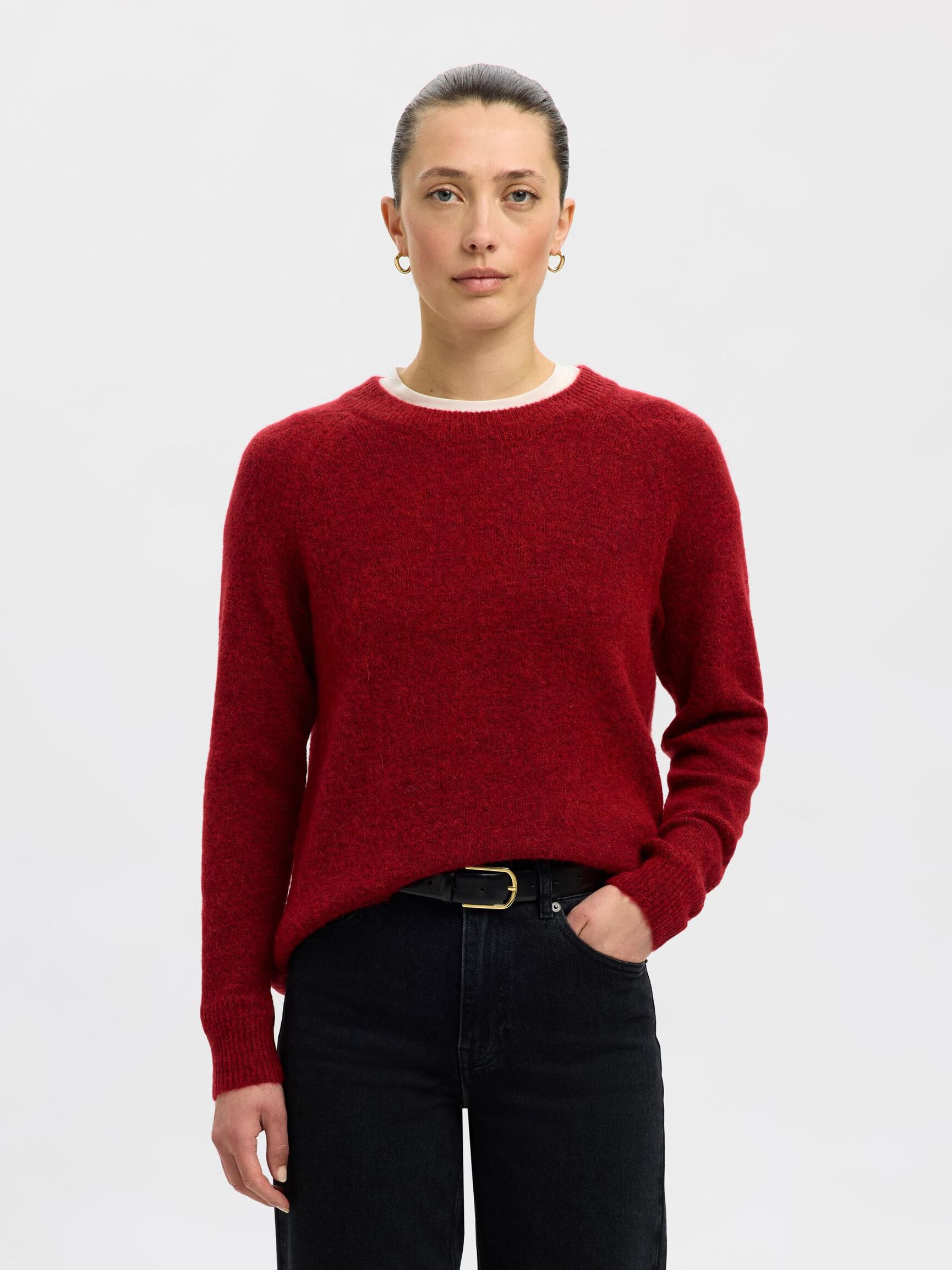 LONG-SLEEVED KNITTED JUMPER, Equestrian Red, highres