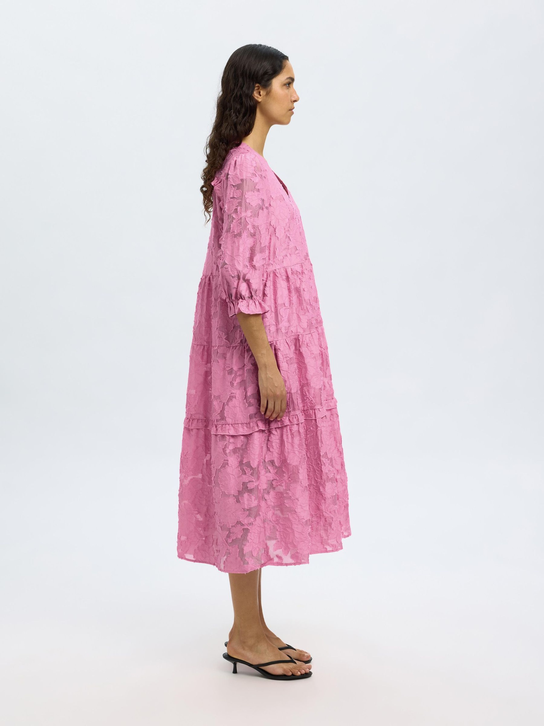 TIE WAIST MIDI DRESS, Rosebloom, highres
