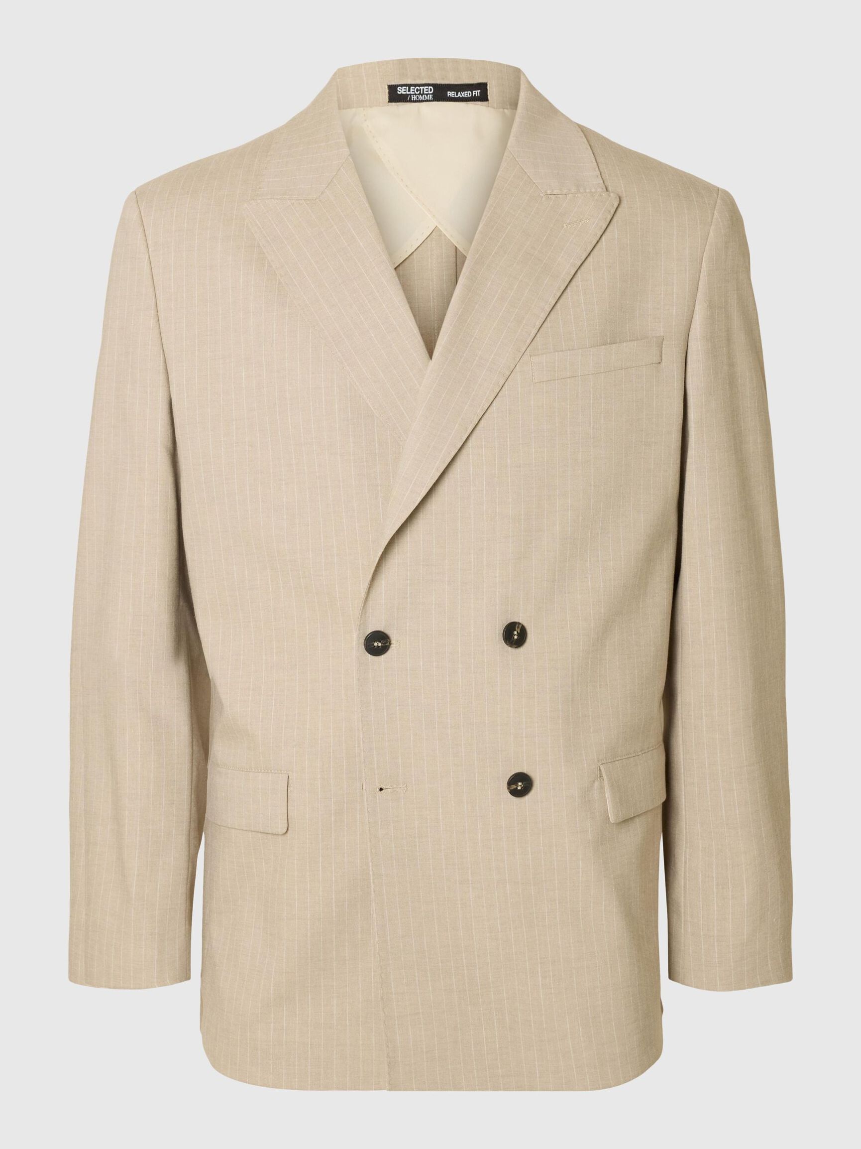 RELAXED FIT NADELSTREIFEN ZWEIREIHIGER BLAZER, Sand, highres
