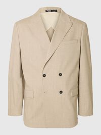RELAXED FIT NADELSTREIFEN ZWEIREIHIGER BLAZER, Sand, highres