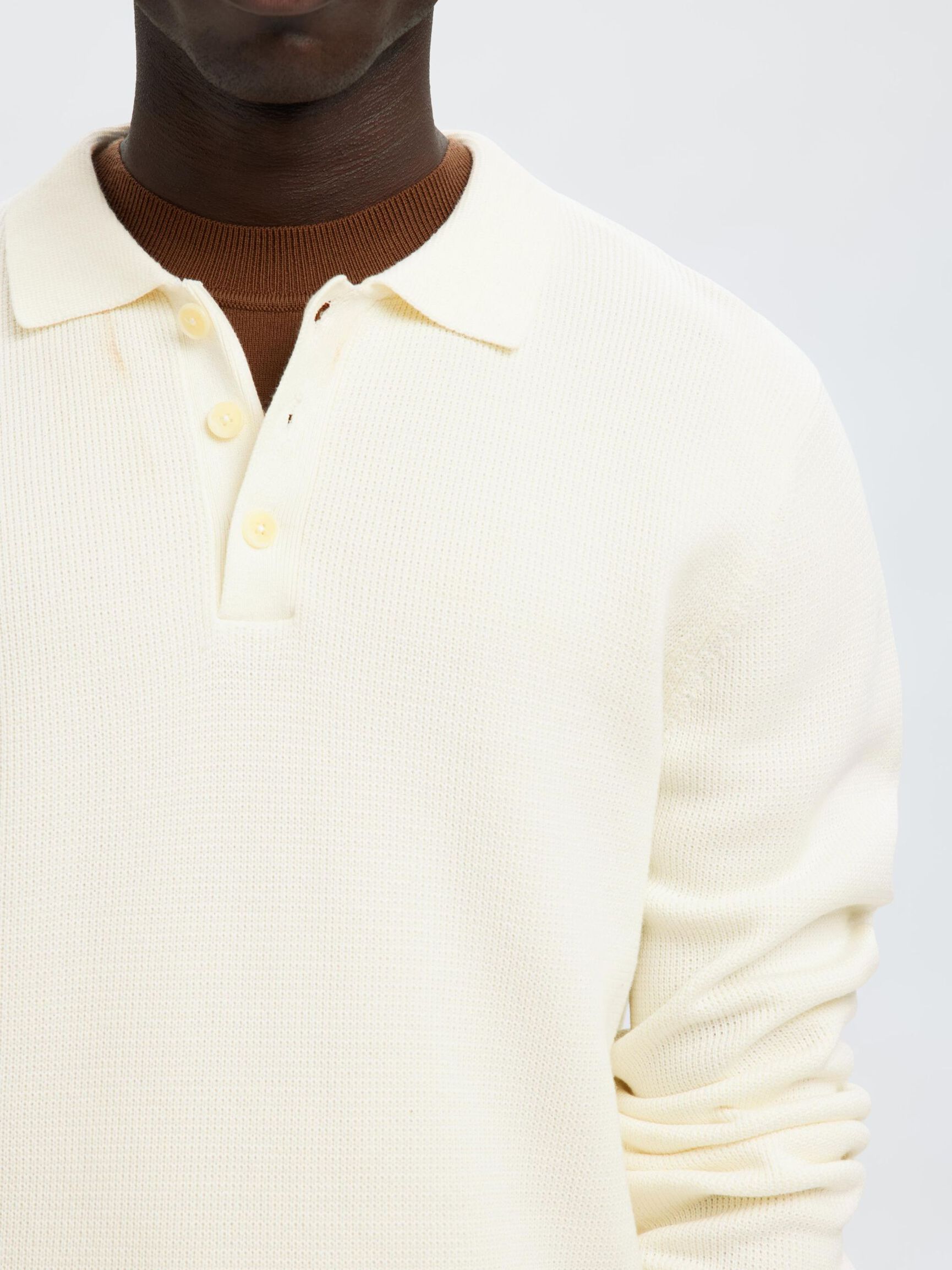 STRUKTURERET BOMULD POLO, Egret, highres