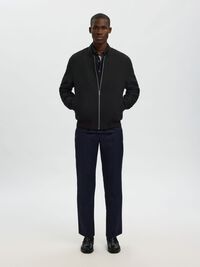 WOOL BLEND BOMBER JACKET, Black, highres