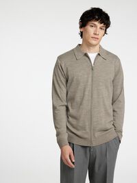 WOOL BLEND ZIP-FRONT CARDIGAN, Desert Taupe, highres