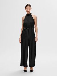 HALTER PLISSÉ JUMPSUIT, Black, highres