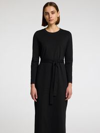 LANGE MOUWEN MIDI JURK, Black, highres
