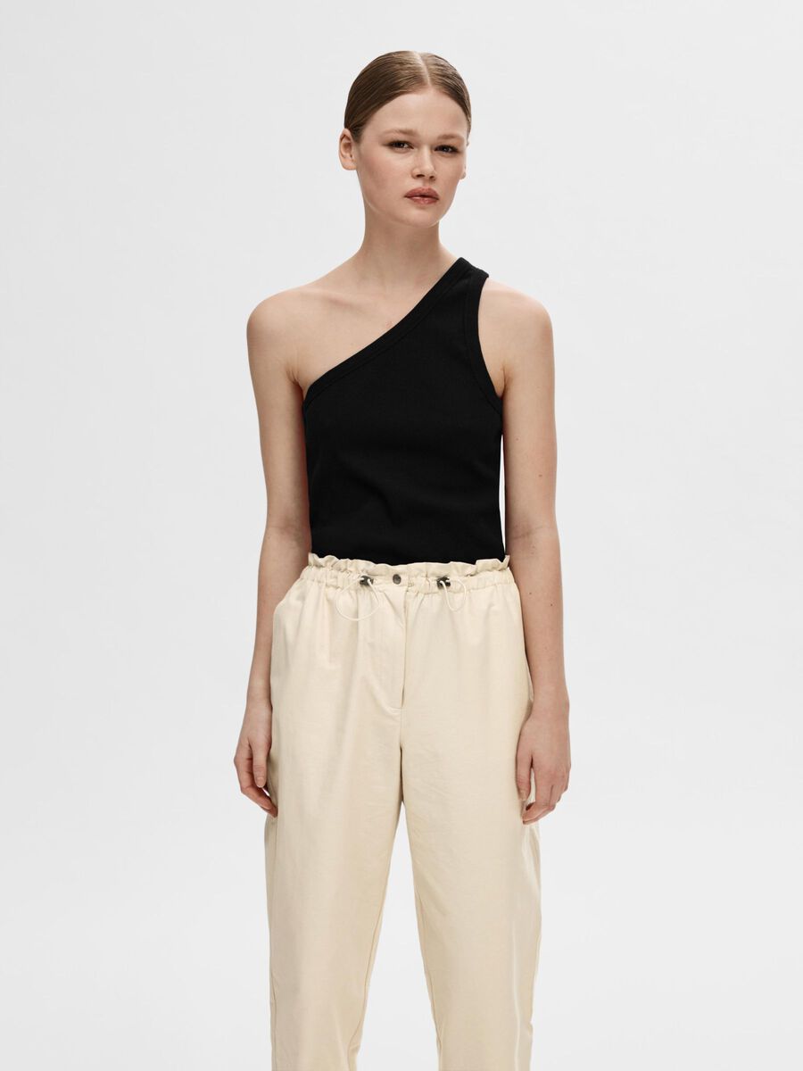 Selected SLEEVELESS ONE-SHOULDER TOP, Black, highres - 16092974_Black_003.jpg