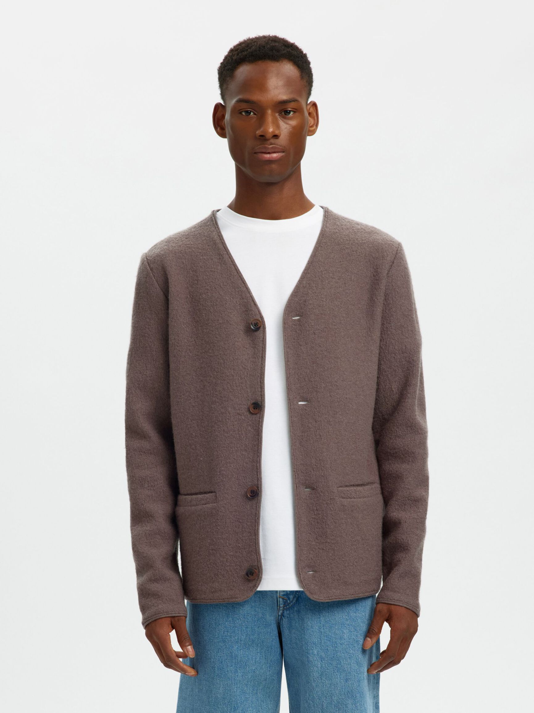 WOOL CARDIGAN, Morel, highres