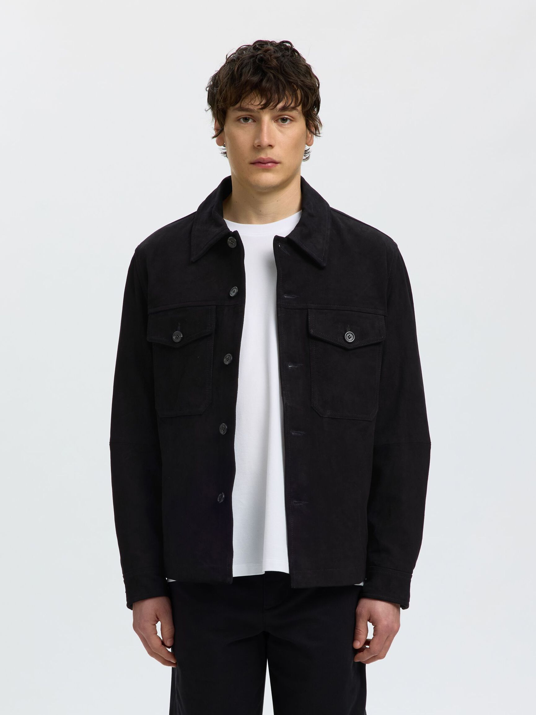 SUEDE OVERSHIRT, Black, highres