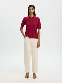 COTTON KNITTED POLO SHIRT, Anemone, highres