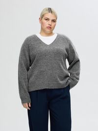 WOLLGEMISCH V-AUSSCHNITT PULLOVER, Medium Grey Melange, highres