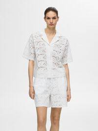 BRODERIE ANGLAISE SHORT SLEEVED SHIRT, Snow White, highres