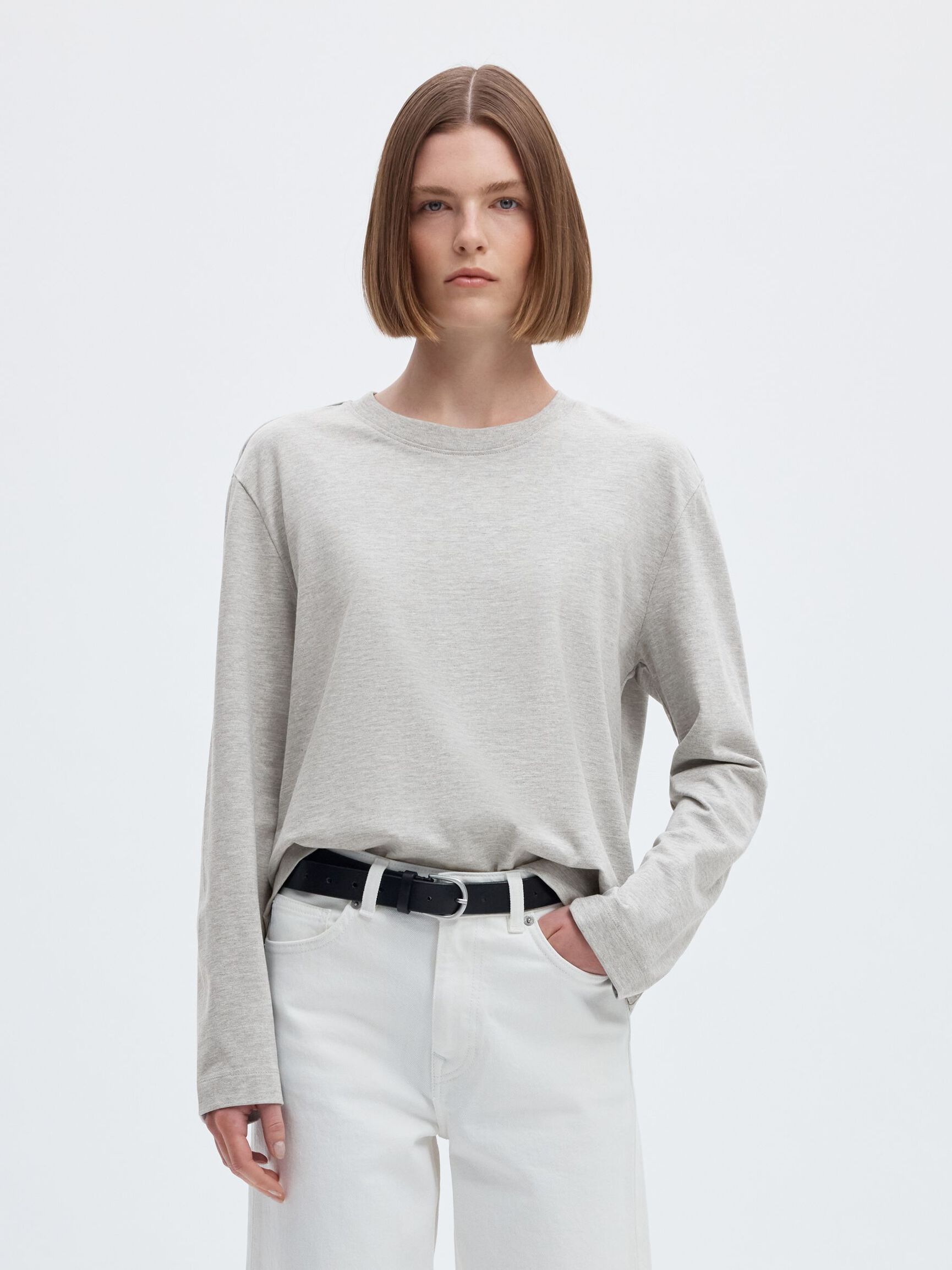 LÅNGÄRMAD BOXY T-SHIRT, Light Grey Melange, highres