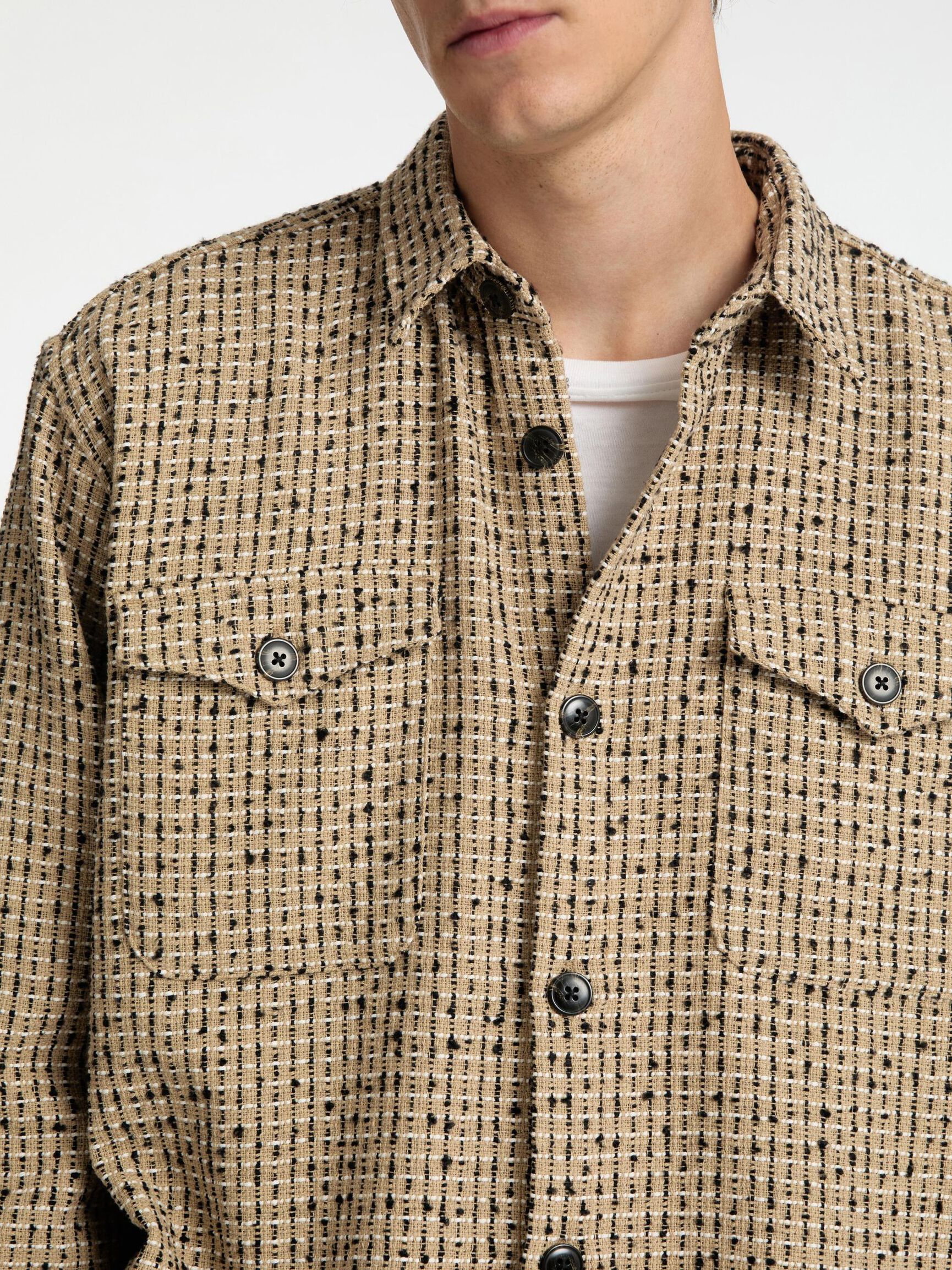 BOXY FIT BOUCLE OVERSHIRT, Sand, highres
