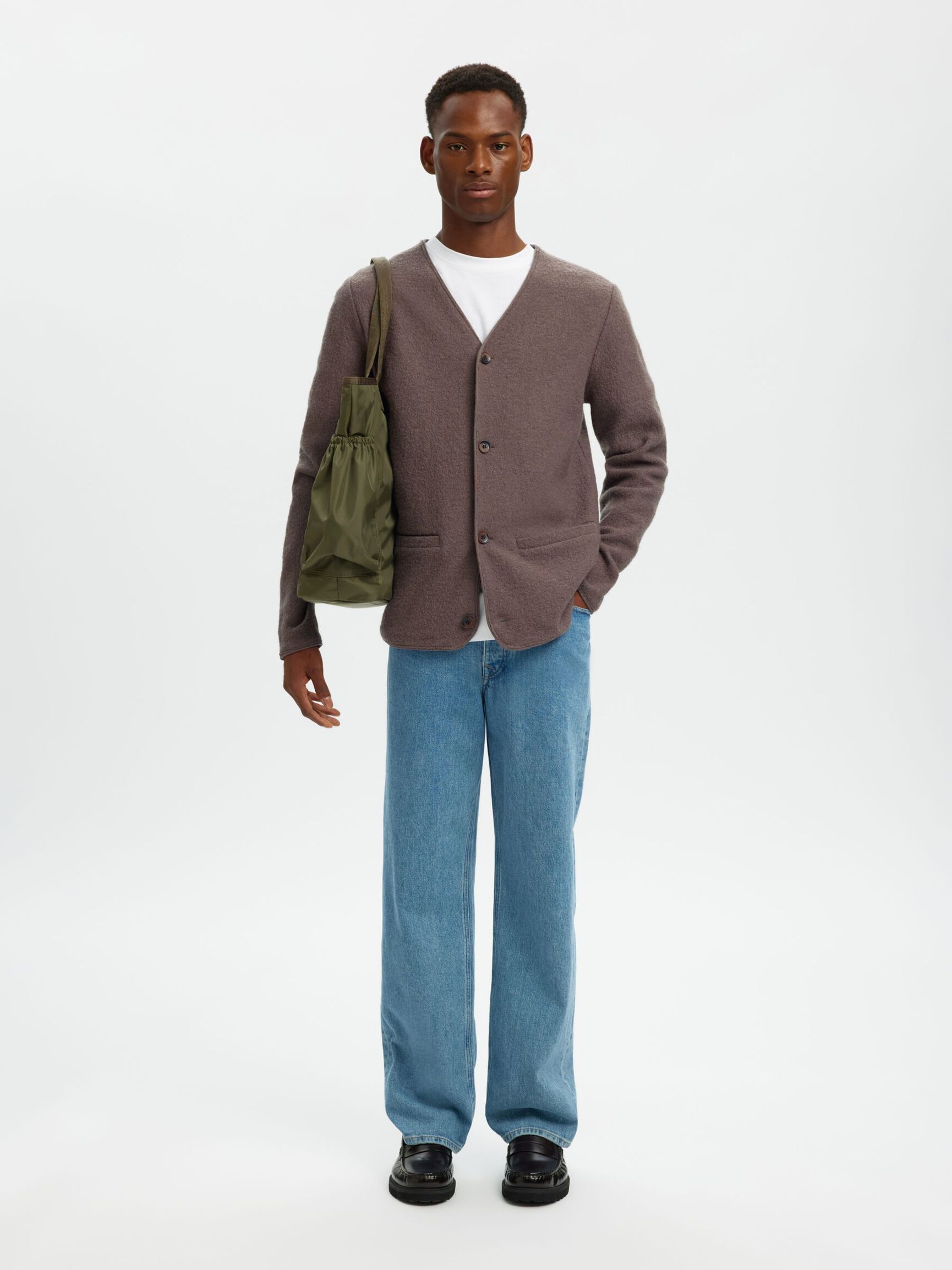 WOOL CARDIGAN, Morel, highres
