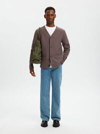 WOOL CARDIGAN, Morel, highres