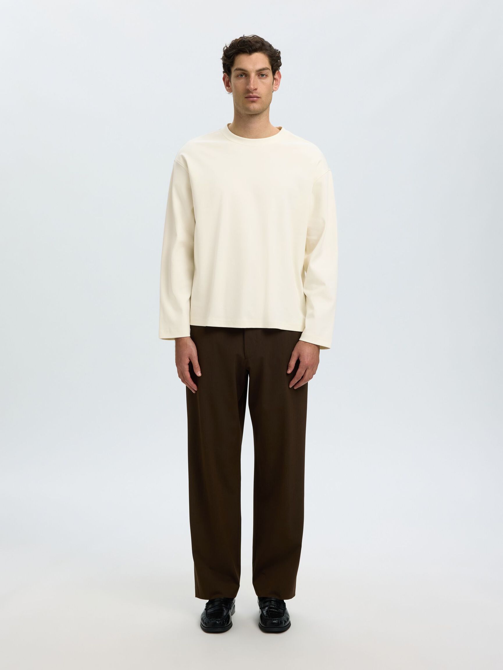 ORGANIC COTTON LONG-SLEEVED T-SHIRT, Egret, highres