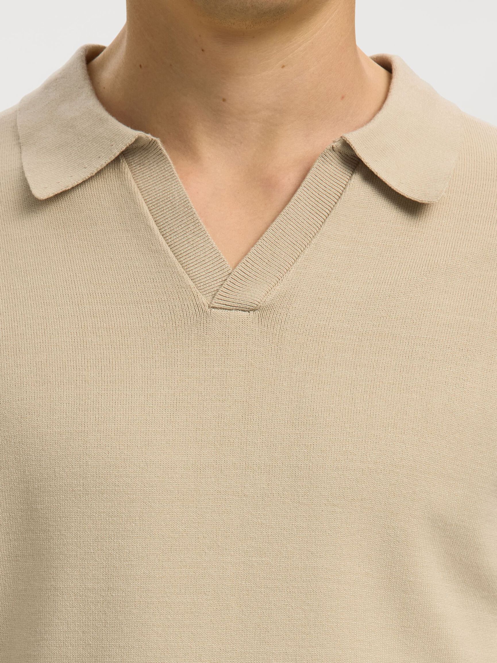 KNITTED POLO SHIRT, Oatmeal, highres