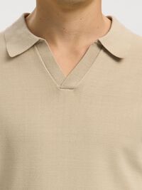 KNITTED POLO SHIRT, Oatmeal, highres