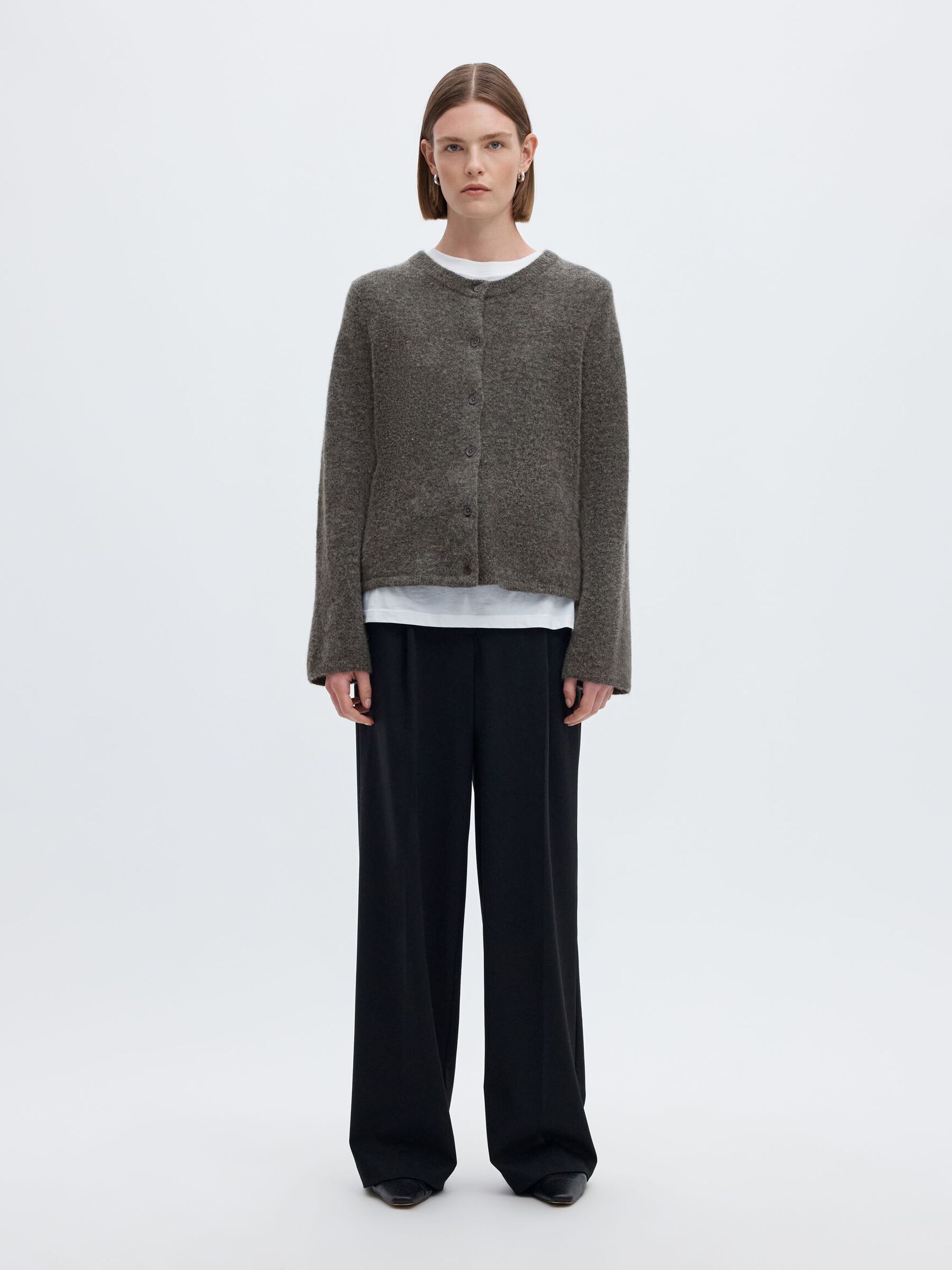 WOOL BLEND CARDIGAN, Medium Grey Melange, highres