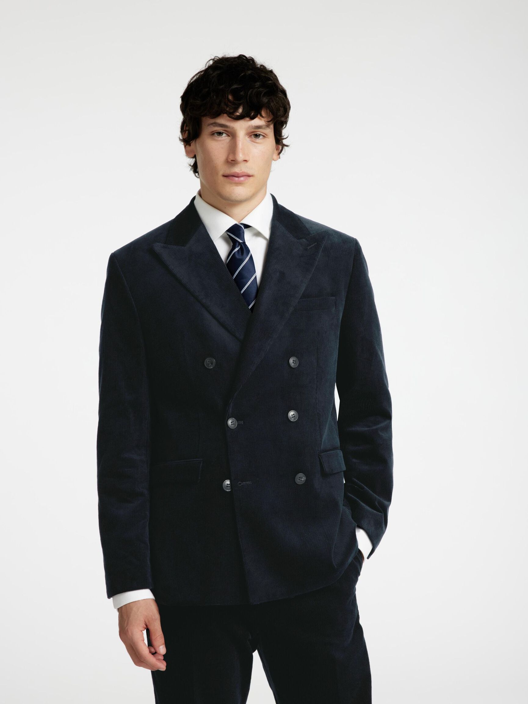 REGULAR FIT CORD ZWEIREIHIGER BLAZER, Sky Captain, highres