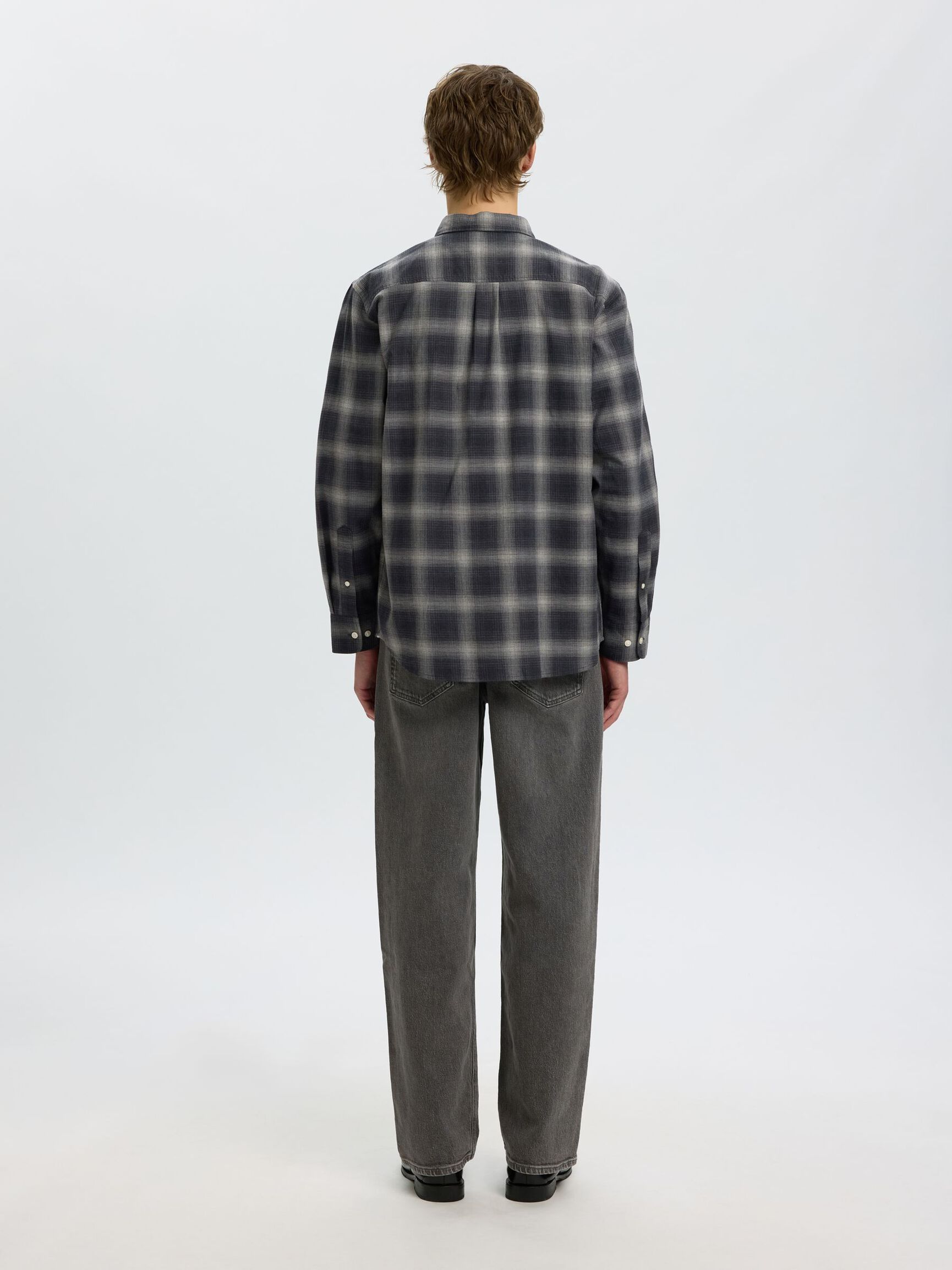 COTTON LONG SLEEVED SHIRT, Dark Grey Melange, highres