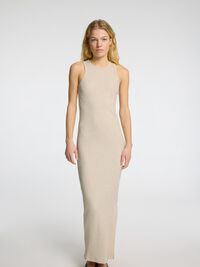 GERIBD KATOEN MAXI JURK, Oatmeal, highres
