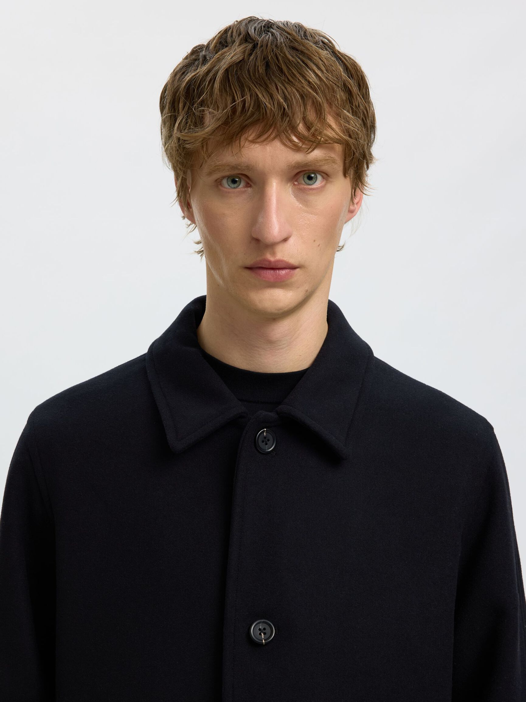 WOOL BLEND COAT, Black, highres