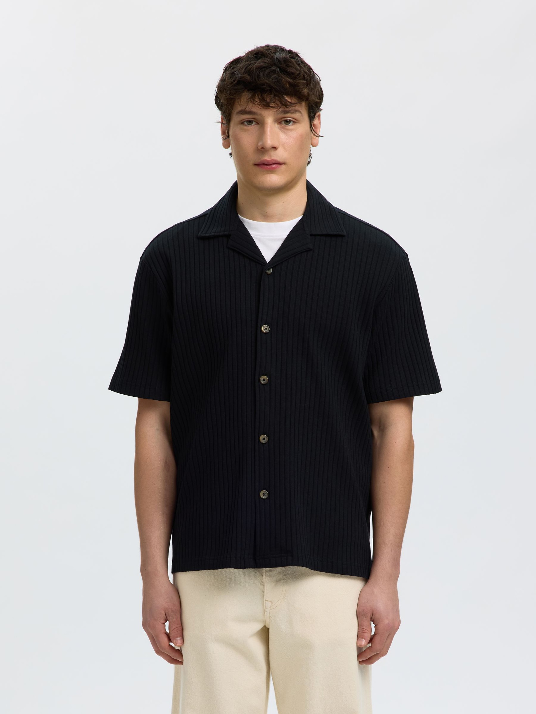 GERIPPTES RELAXED FIT OVERSHIRT, Black, highres