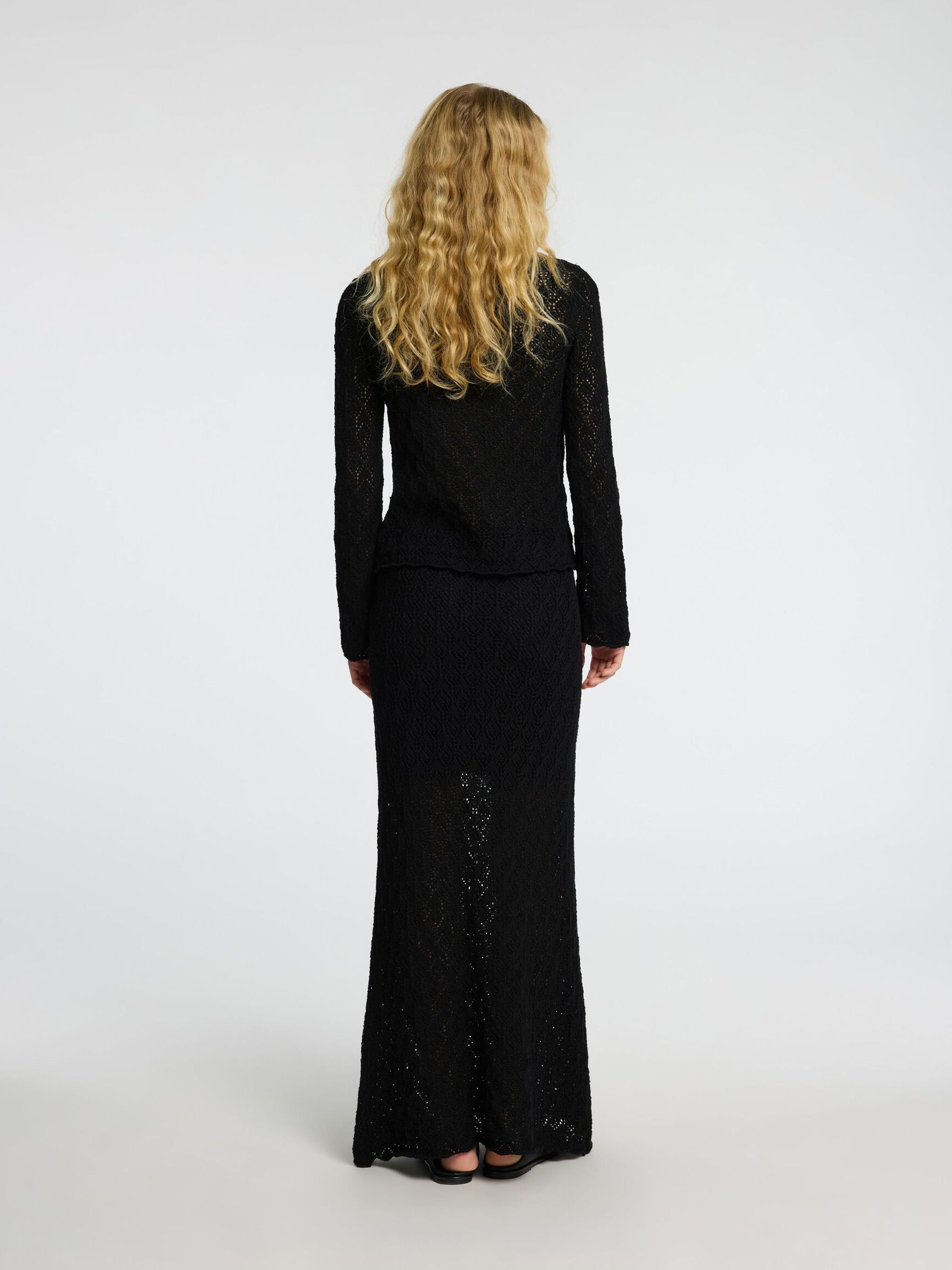 LONG SLEEVED KNITTED TOP, Black, highres