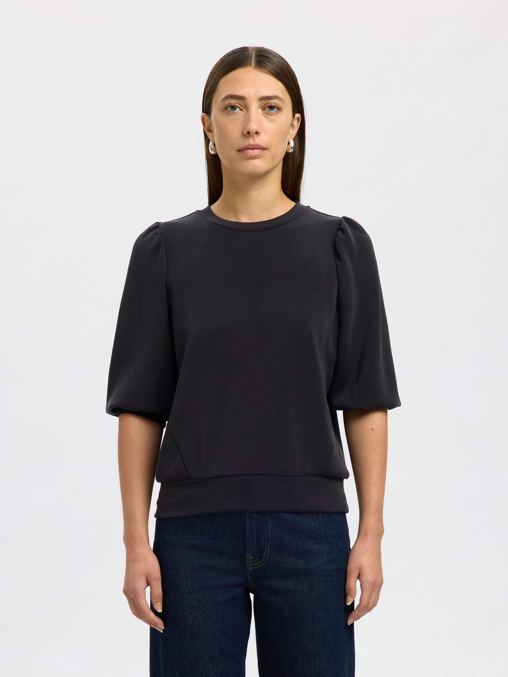 PUFF SLEEVE SWEATSHIRT, Black, highres