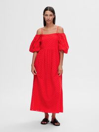 SCHULTERFREIES MAXIKLEID, Flame Scarlet, highres