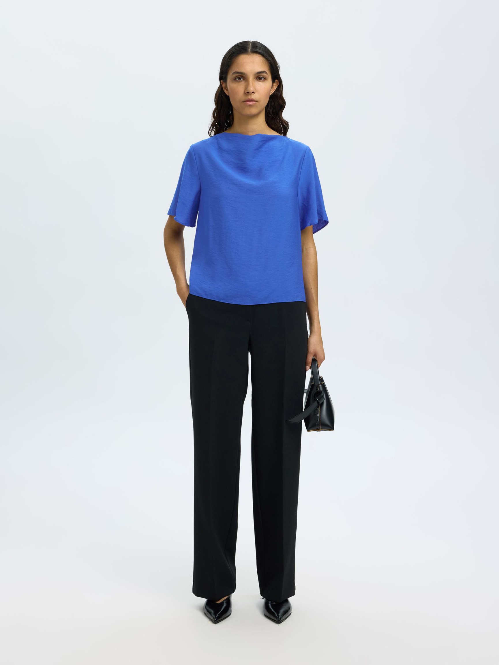 VISCOSE BLEND SHORT SLEEVED TOP, Dazzling Blue, highres
