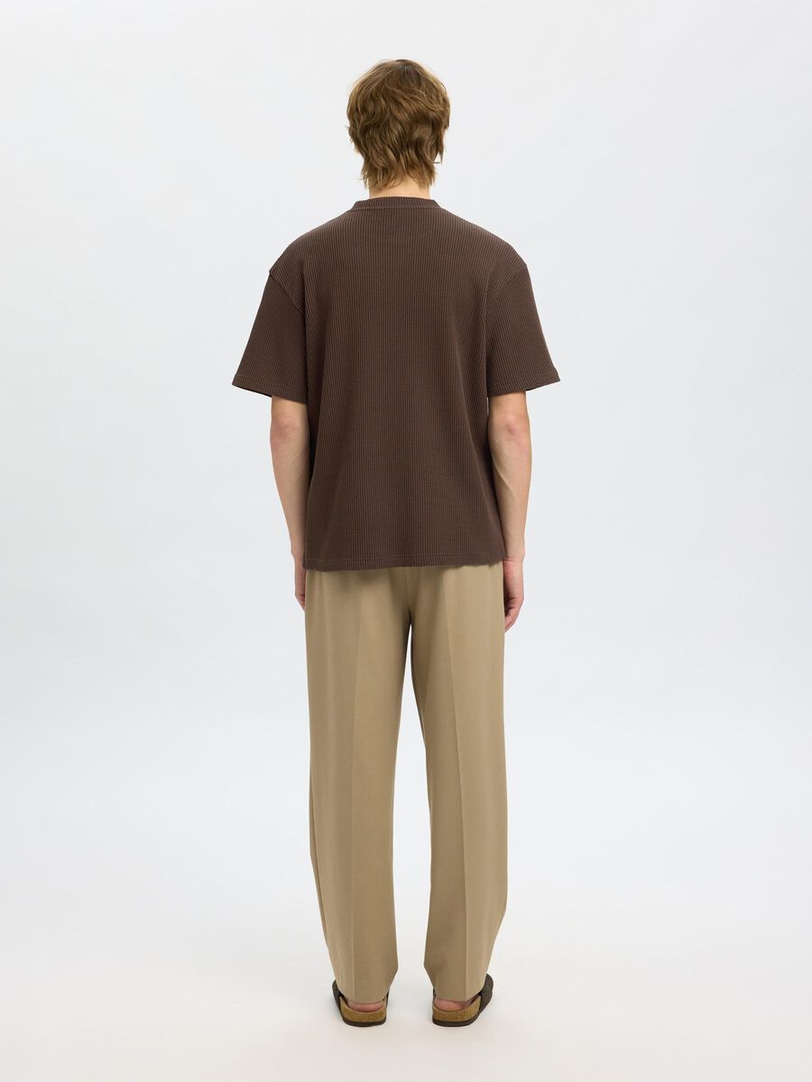Selected RELAXED FIT WAFFELMUSTER T-SHIRT, Chocolate Brown, highres - 16096331_ChocolateBrown_004.jpg
