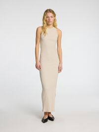 GERIBD KATOEN MAXI JURK, Oatmeal, highres