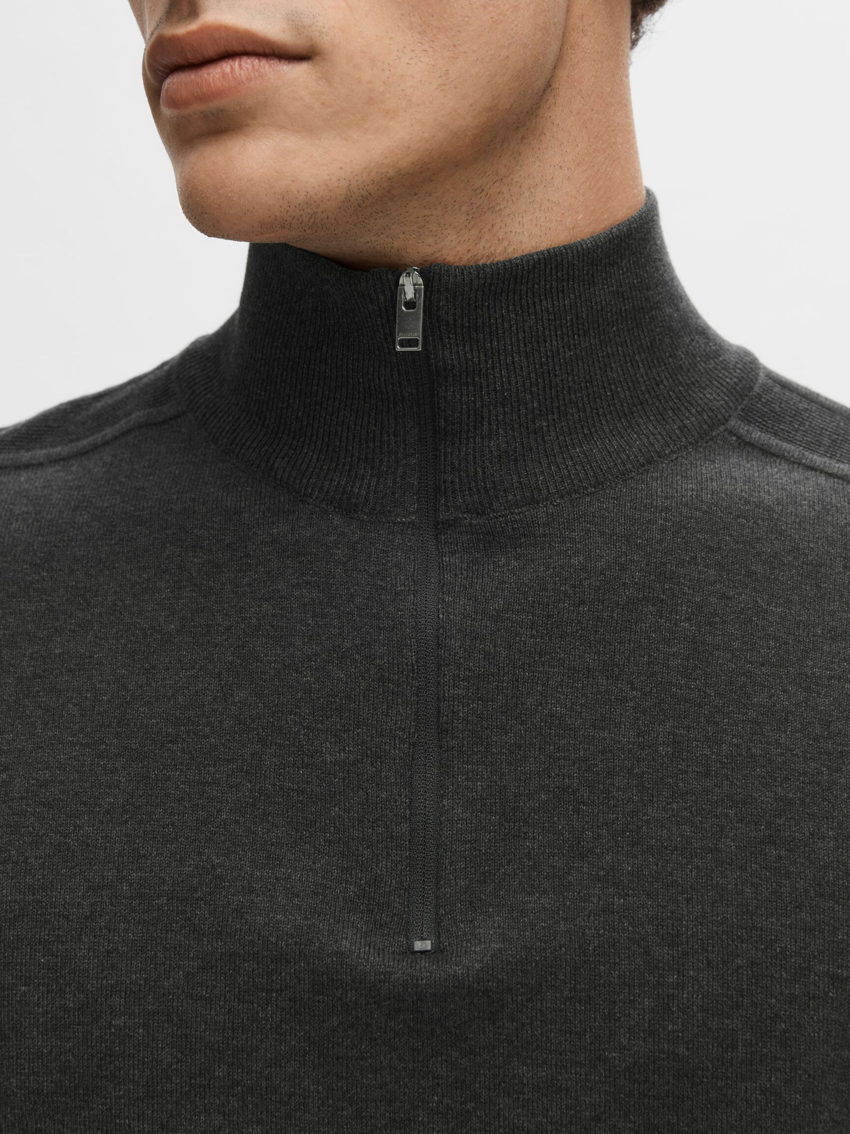 HALF-ZIP STRICKPULLOVER, Antracit, highres