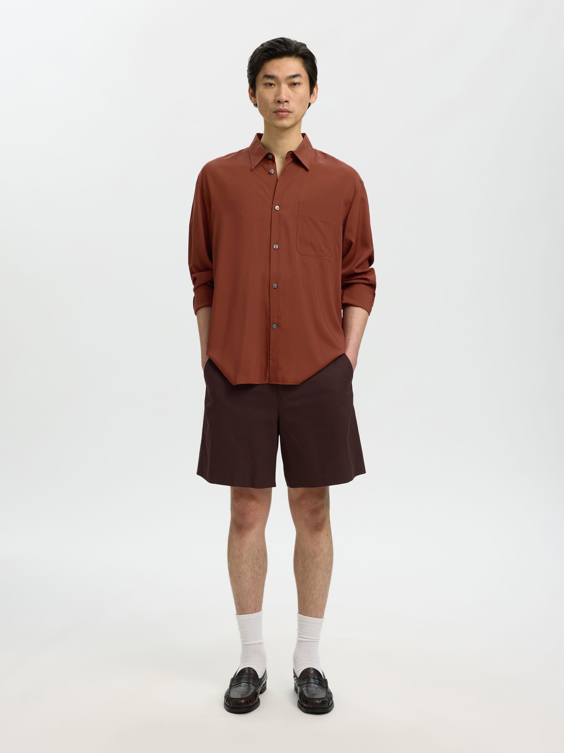 RELAXED FIT LONG SLEEVED SHIRT, Cherry Mahogany, highres