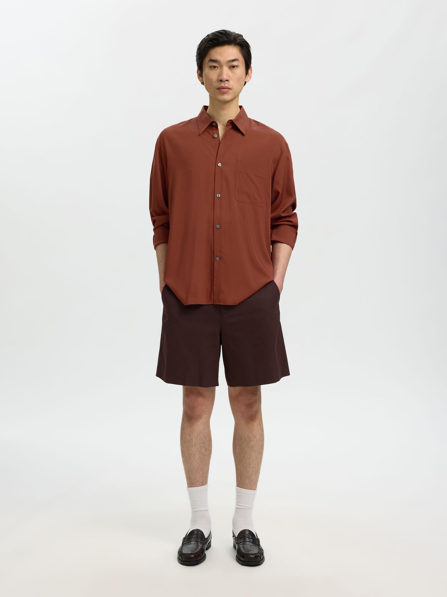 RELAXED FIT LONG SLEEVED SHIRT, Cherry Mahogany, highres