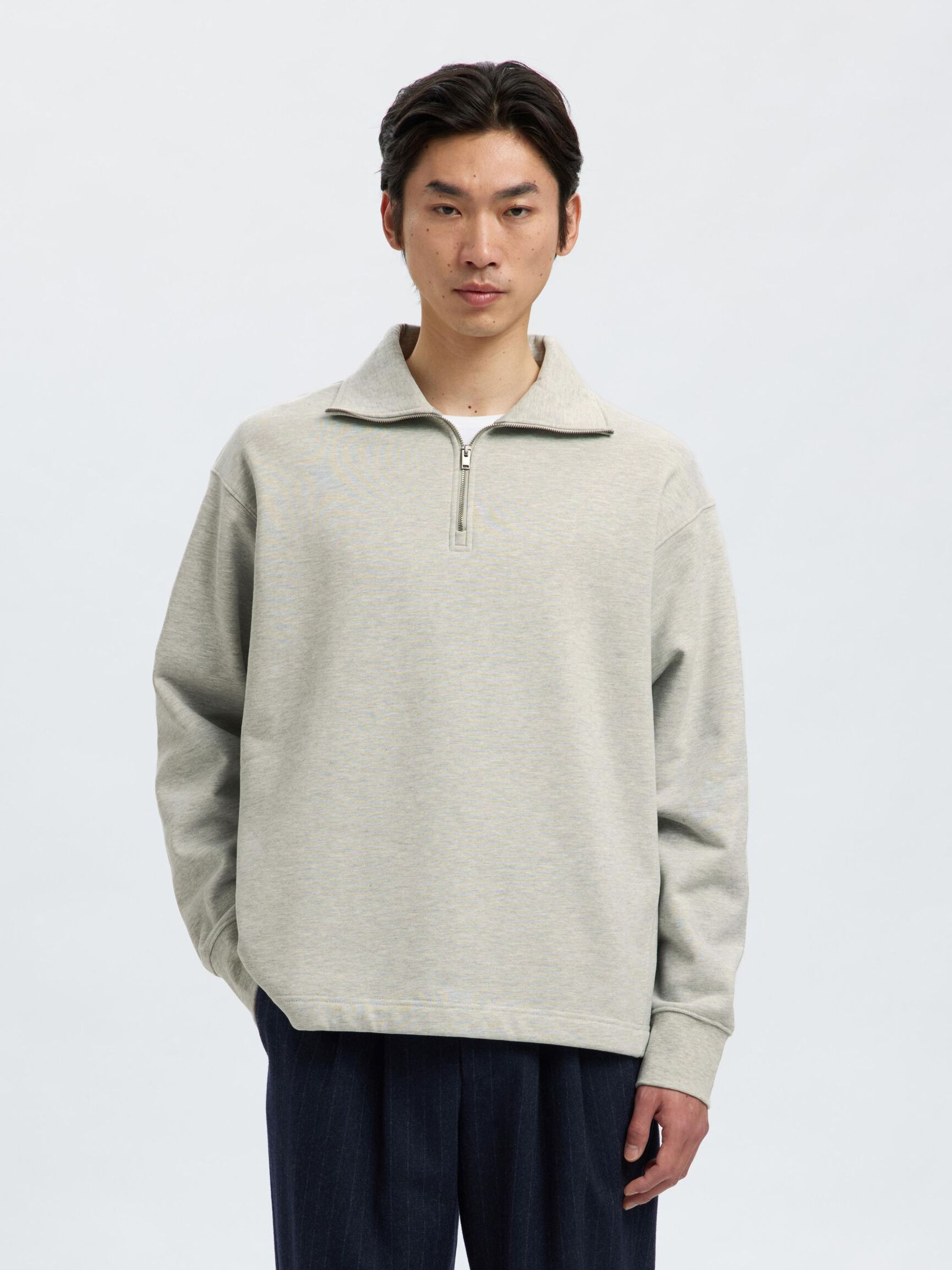 BOMULL SWEATSHIRT MED GLIDELÅS, Light Grey Melange, highres