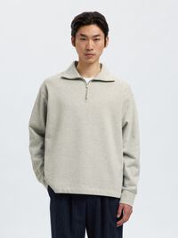 BOMULL SWEATSHIRT MED GLIDELÅS, Light Grey Melange, highres
