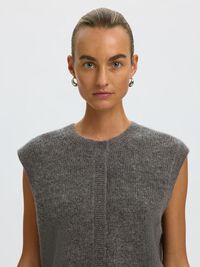 WOOL BLEND  KNITTED VEST, Medium Grey Melange, highres
