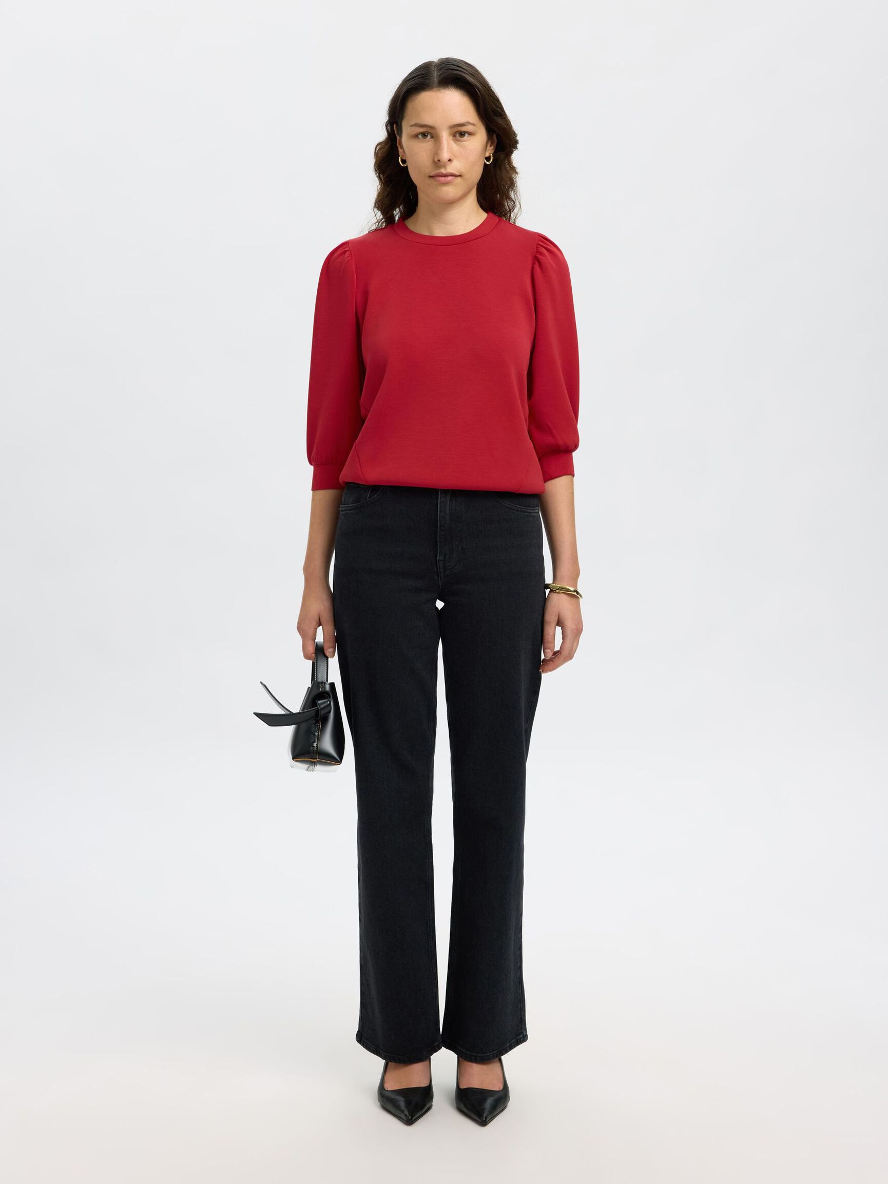 PUFF SLEEVE SWEATSHIRT, Equestrian Red, highres