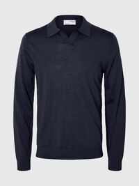 100 % LAINE MÉRINOS POLO EN MAILLE, Navy Blazer, highres