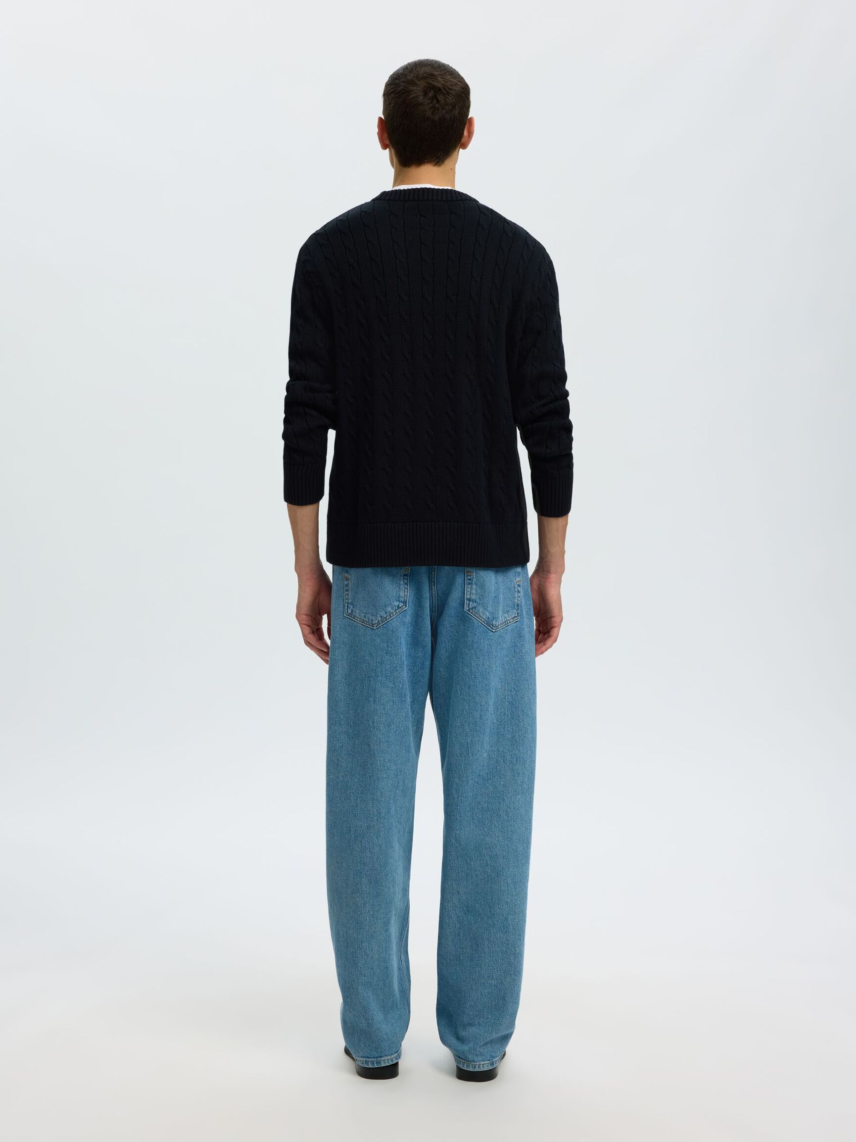 CABLE KNIT PULLOVER, Black, highres